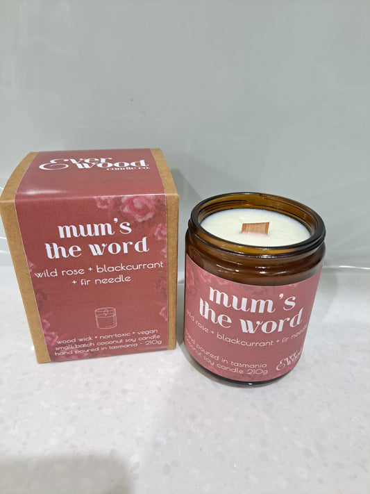 Mum's the Word wood wick candle